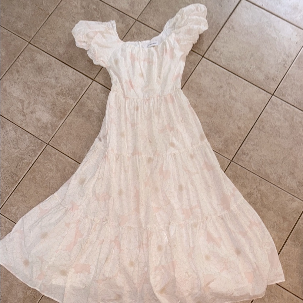 Calvin Klein Floral Tiered Puff Sleeve Maxi Dress